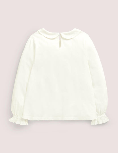 Collared Jersey Top-Ivory