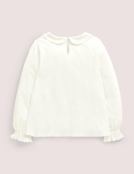 Collared Jersey Top-Ivory