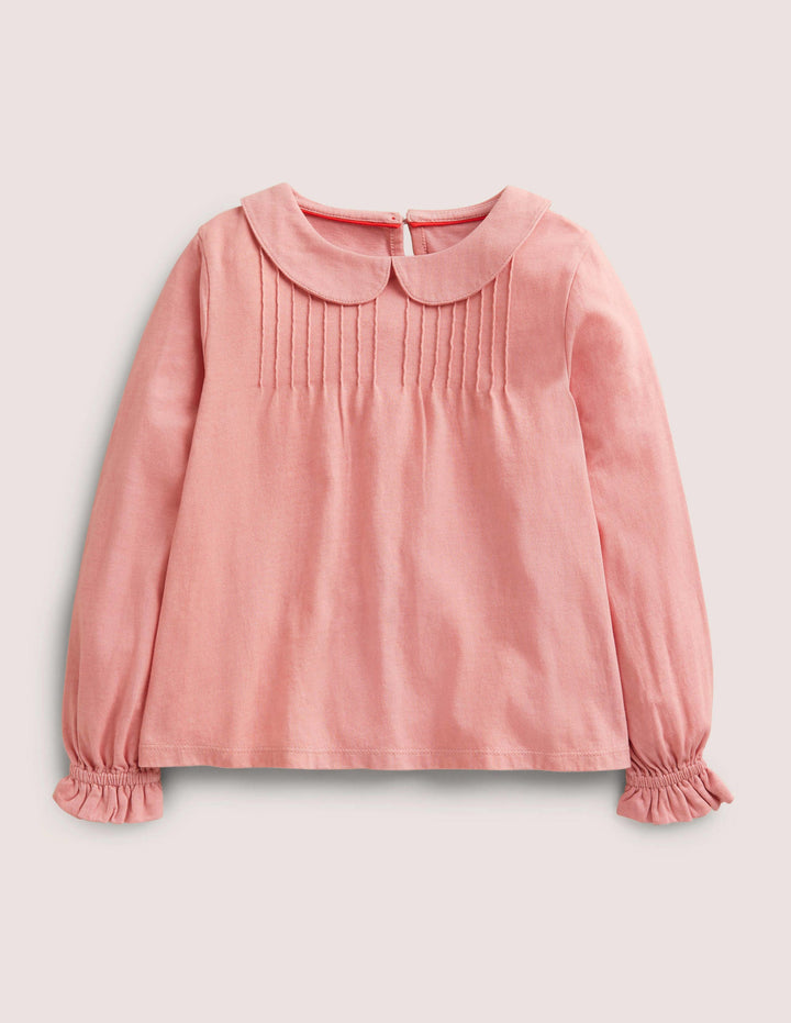 Collared Jersey Top-Almond Pink