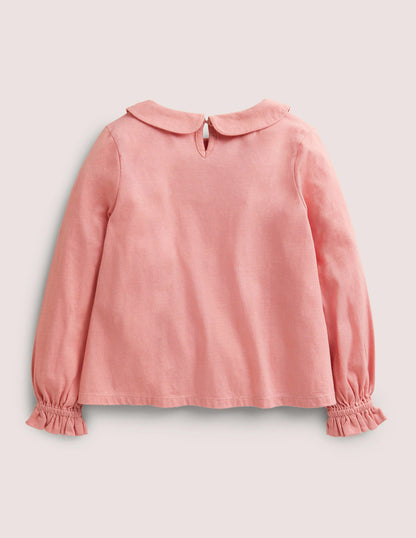 Collared Jersey Top-Almond Pink-2
