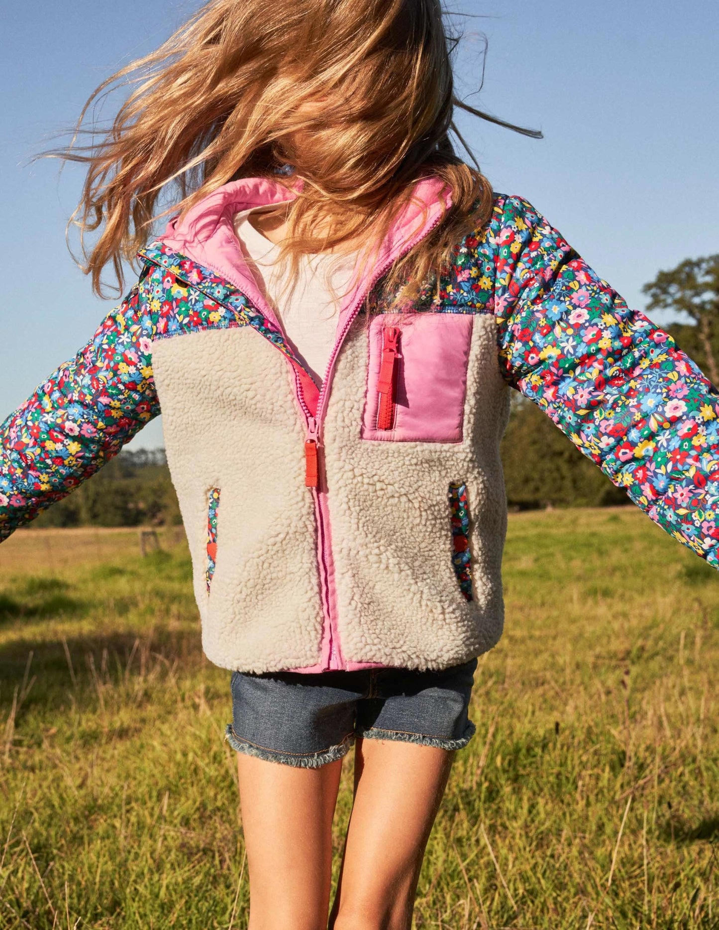 Colourblock Borg Jacket-Borg Multi Patchwork Floral