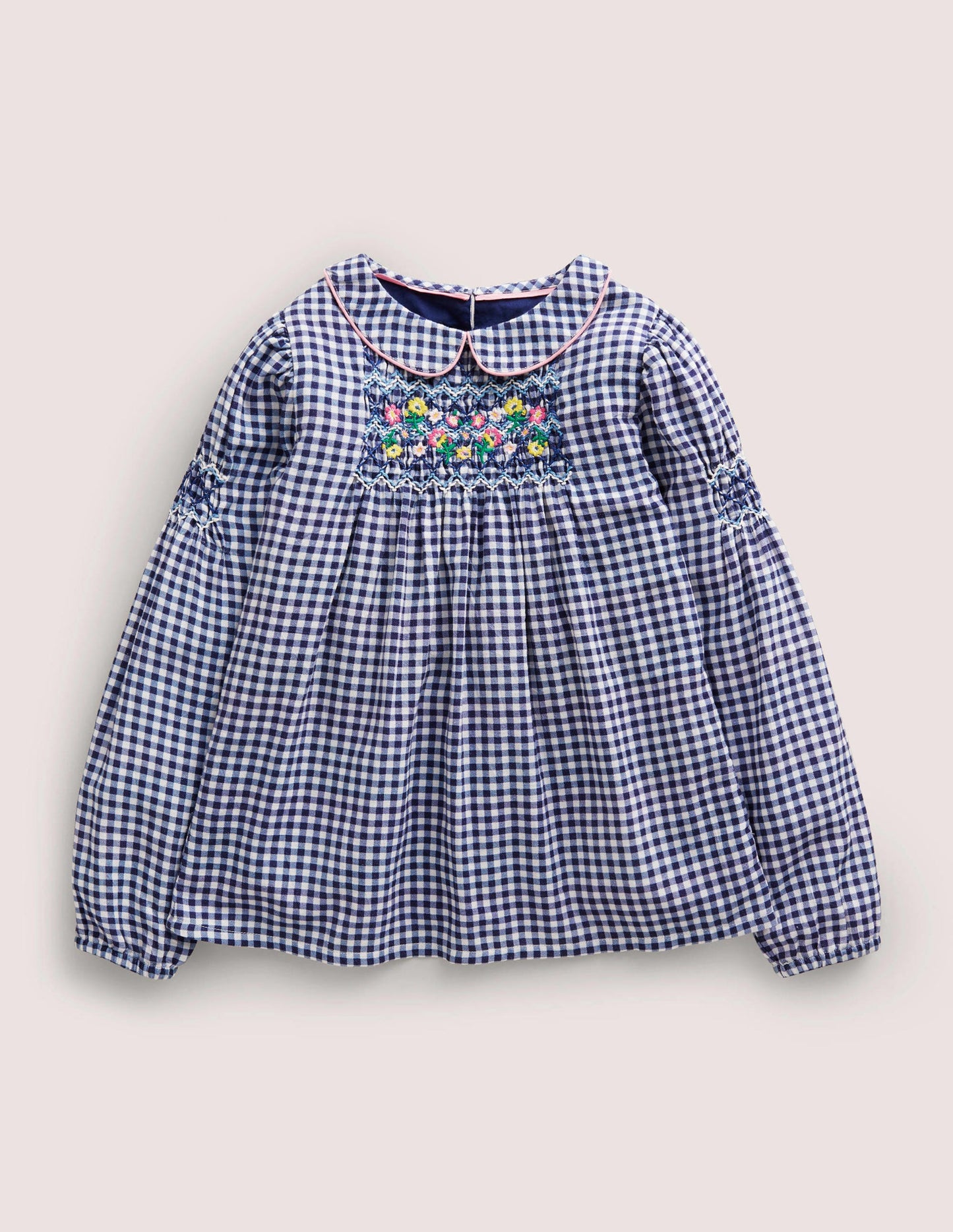Collared Smocked Woven Top-Riviera Blue Gingham