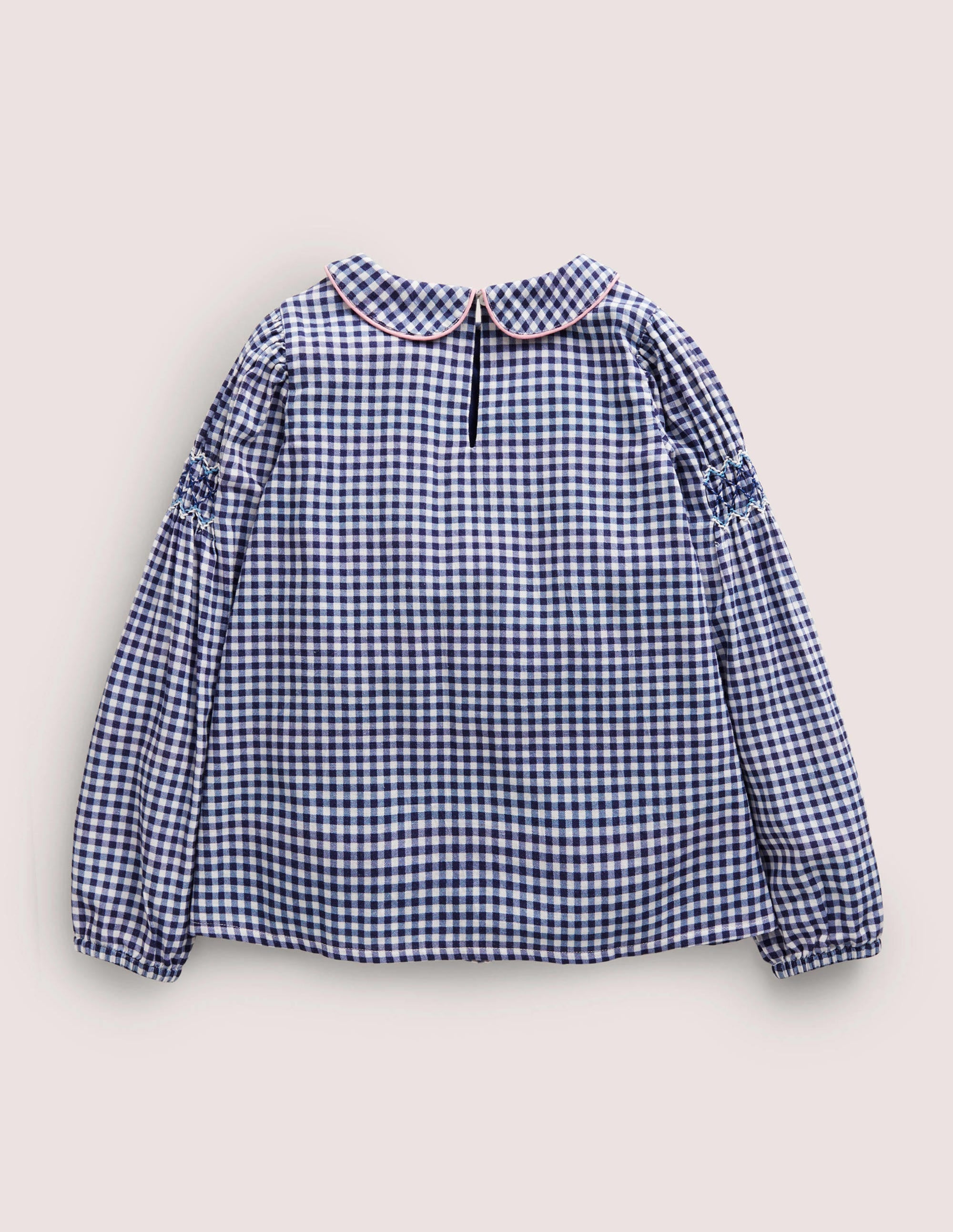 Collared Smocked Woven Top-Riviera Blue Gingham - Image 2