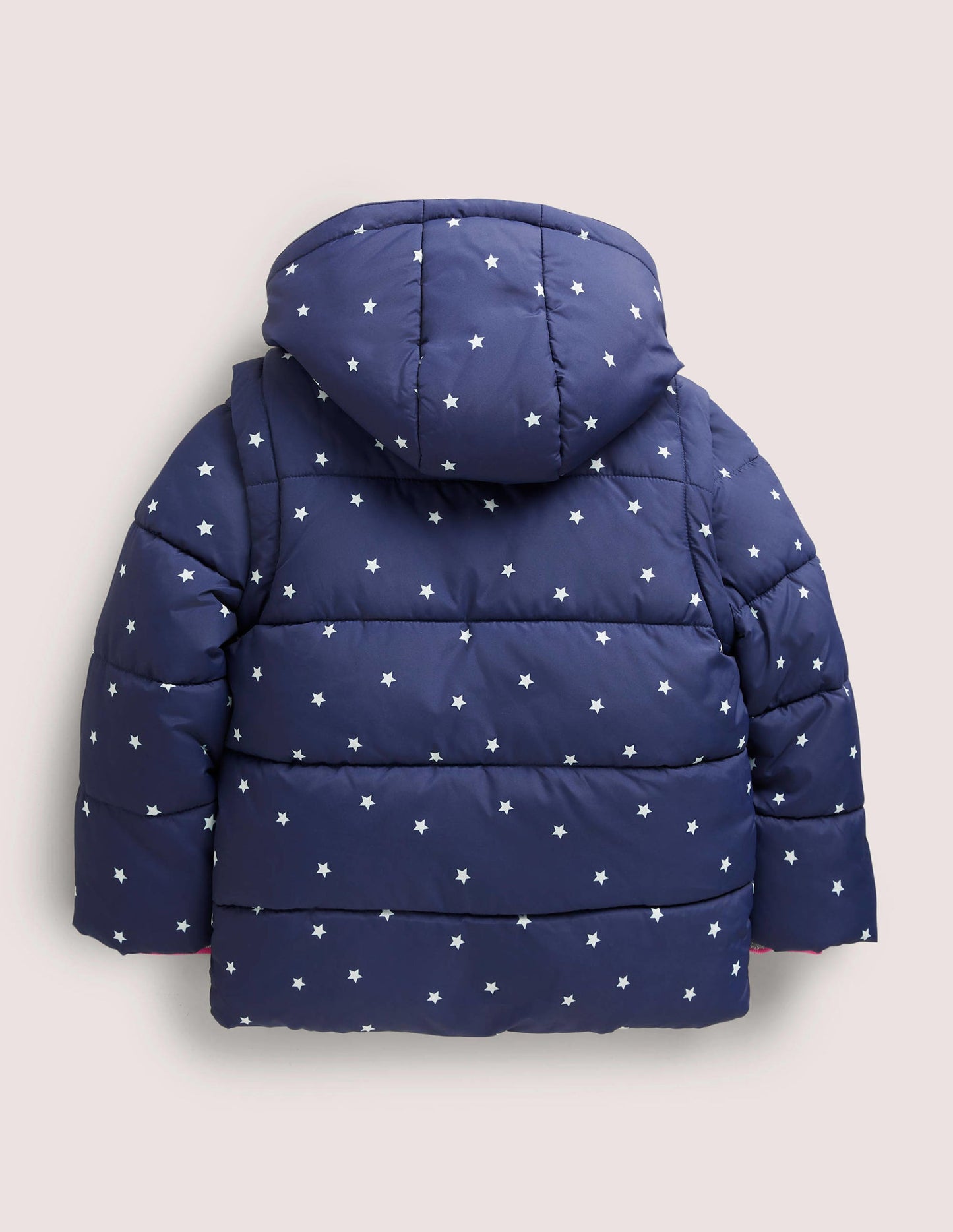 Navy Star Print Hooded Puffer Jacket-College Navy Confetti Star