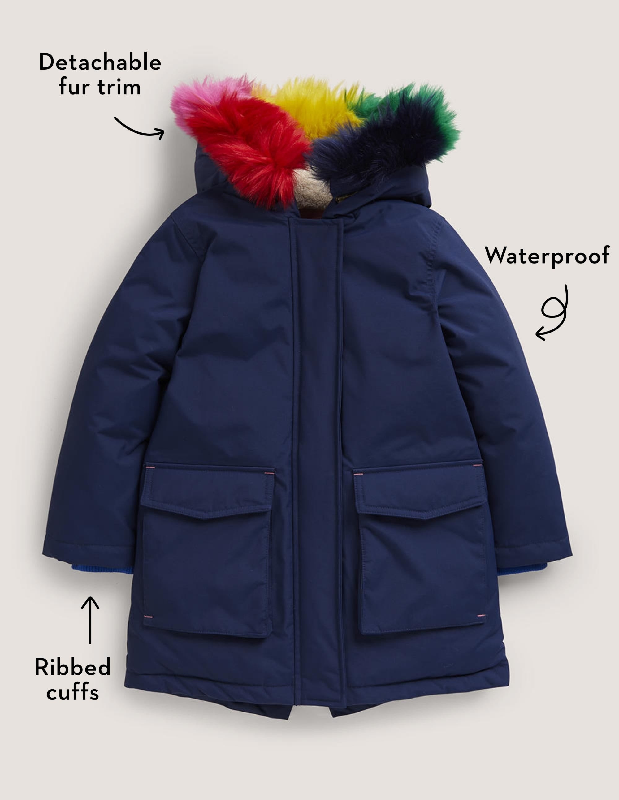 Navy Rainbow Hooded Waterproof Parka-College Navy - Image 5