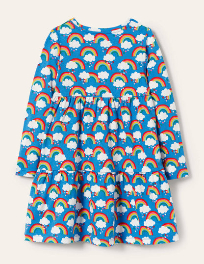 Tiered Jersey Dress-Moroccan Blue Love Rainbows-2