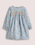 Long-sleeved Smock Dress-Dusty Blue