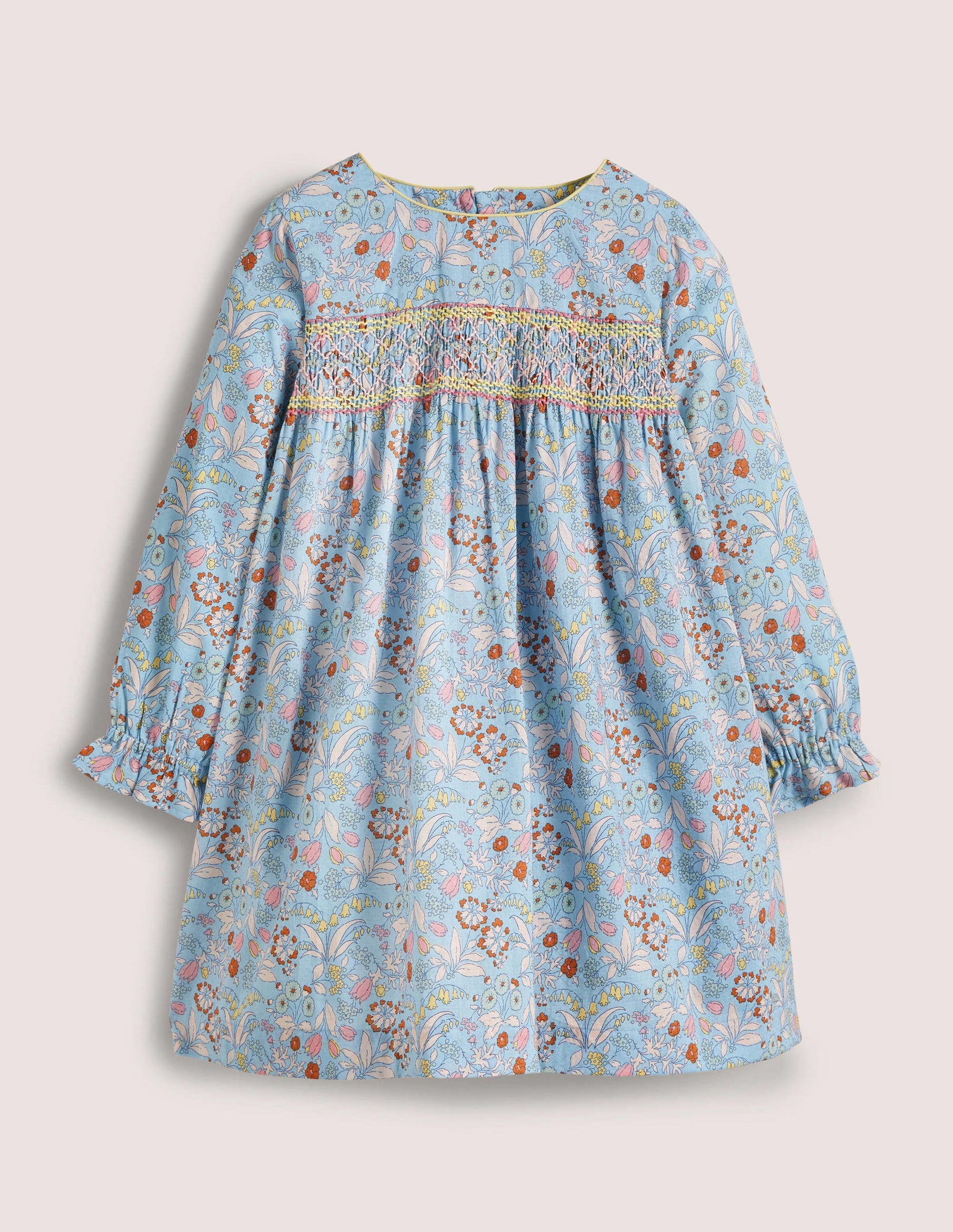 Long-sleeved Smock Dress-Dusty Blue-1
