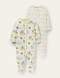 GOTS Organic 2 Pack Sleepsuit-Ivory Farmyard Friends