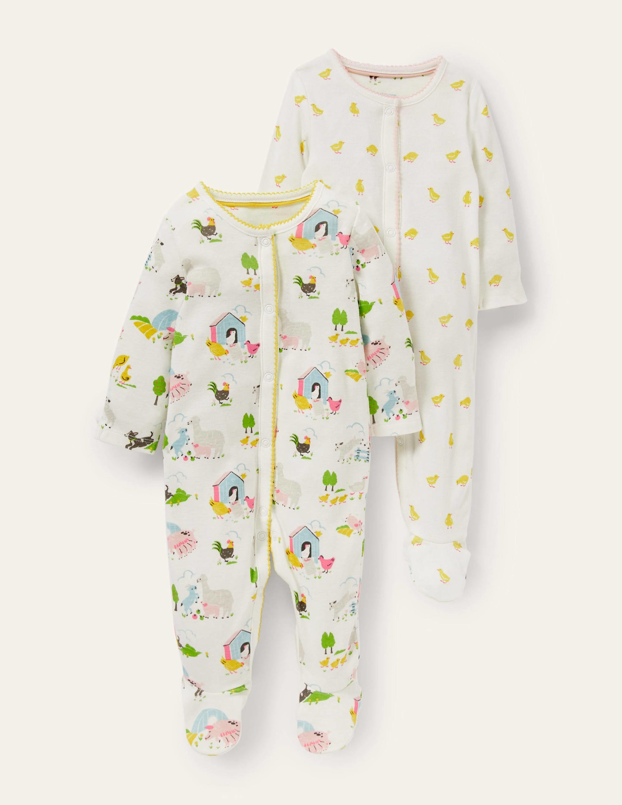 GOTS Organic 2 Pack Sleepsuit-Ivory Farmyard Friends - Image 1