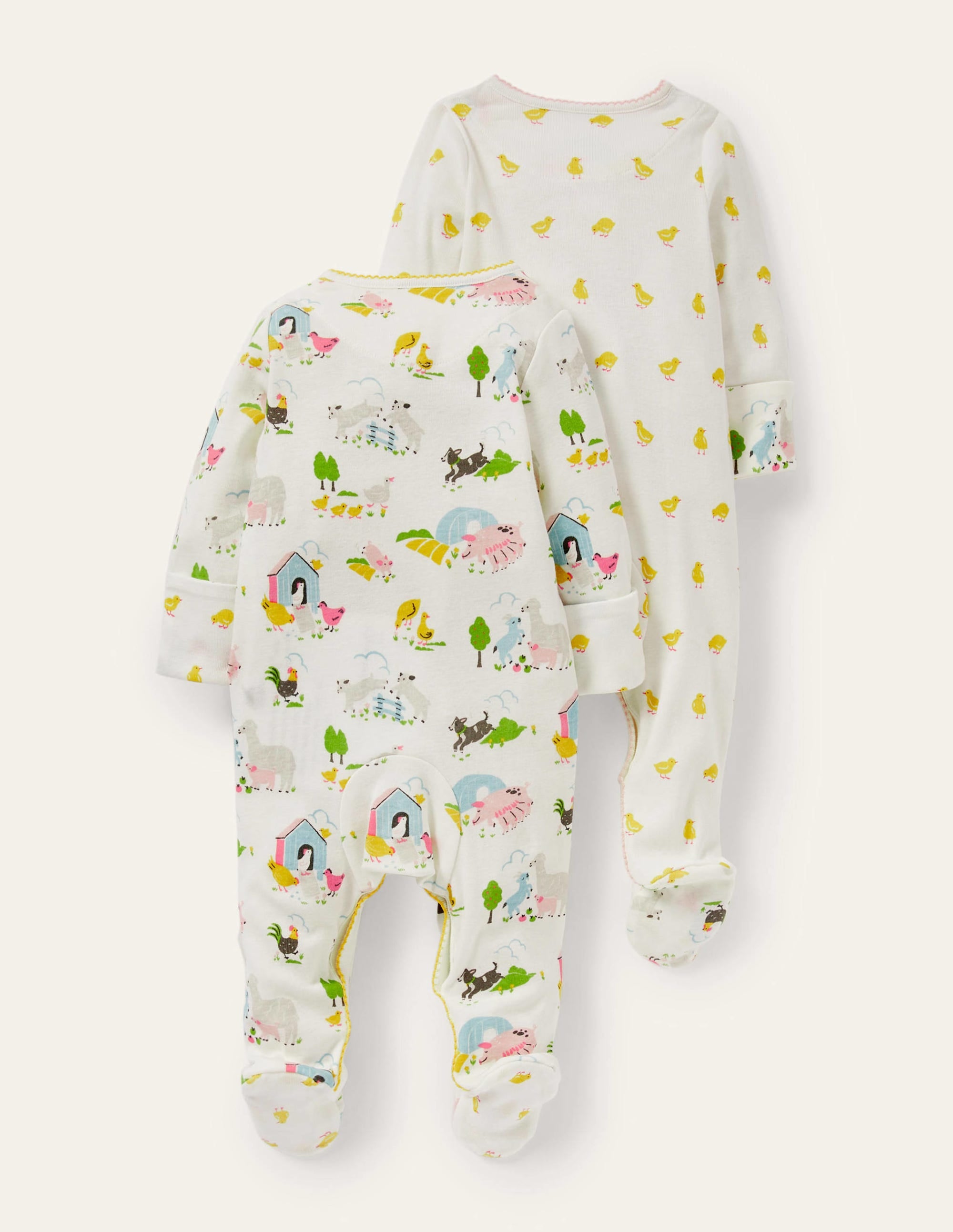 GOTS Organic 2 Pack Sleepsuit-Ivory Farmyard Friends - Image 2