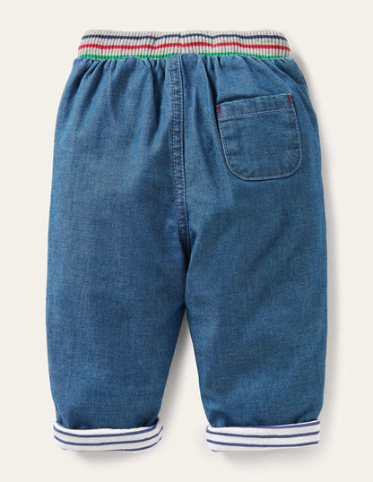 Rib Waist Trousers-Mid Chambray-2