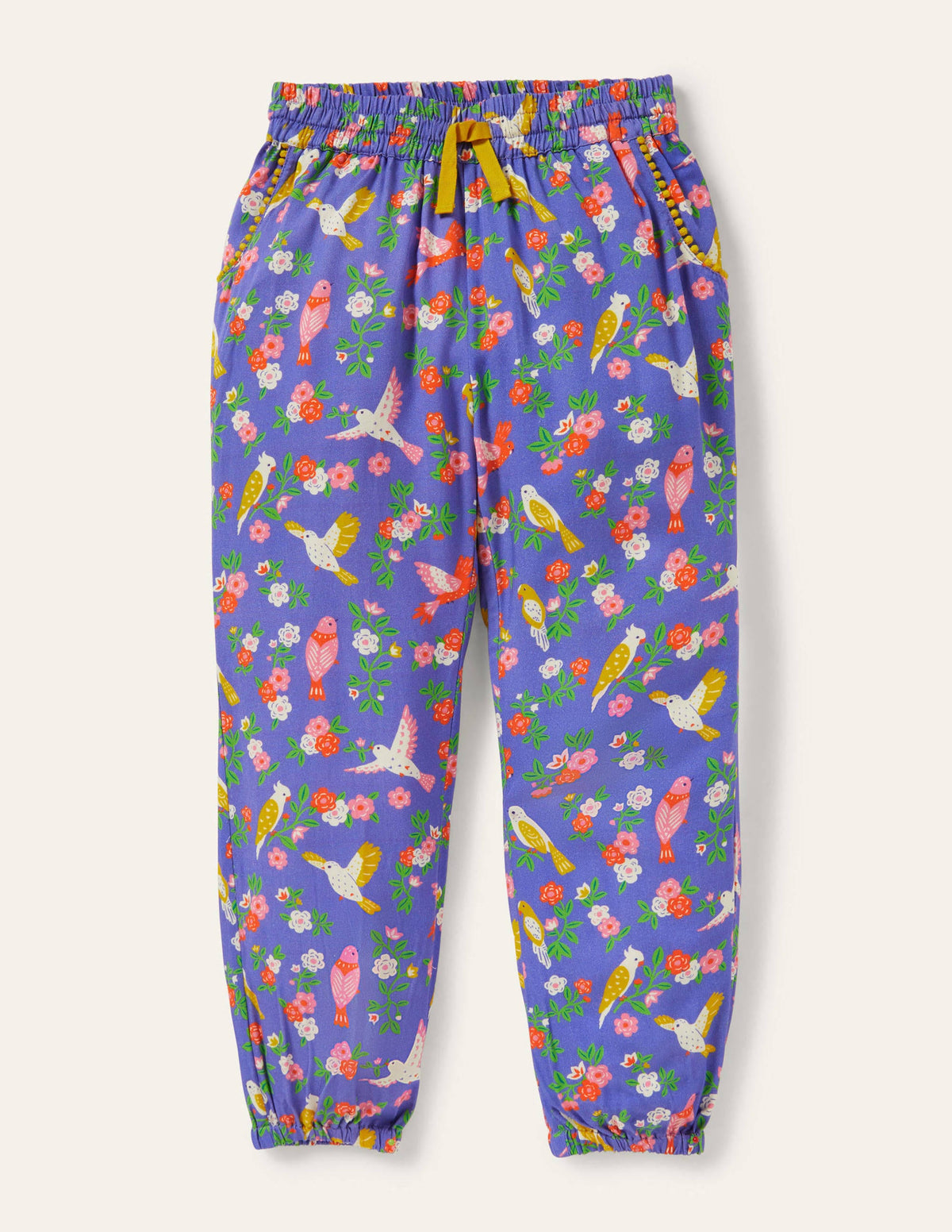 Relaxed Woven Printed Trousers-Bluebell Tropical Garden - Image 1