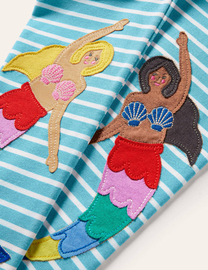 Fun Appliqué Leggings-Aqua/Ivory Mermaids-3