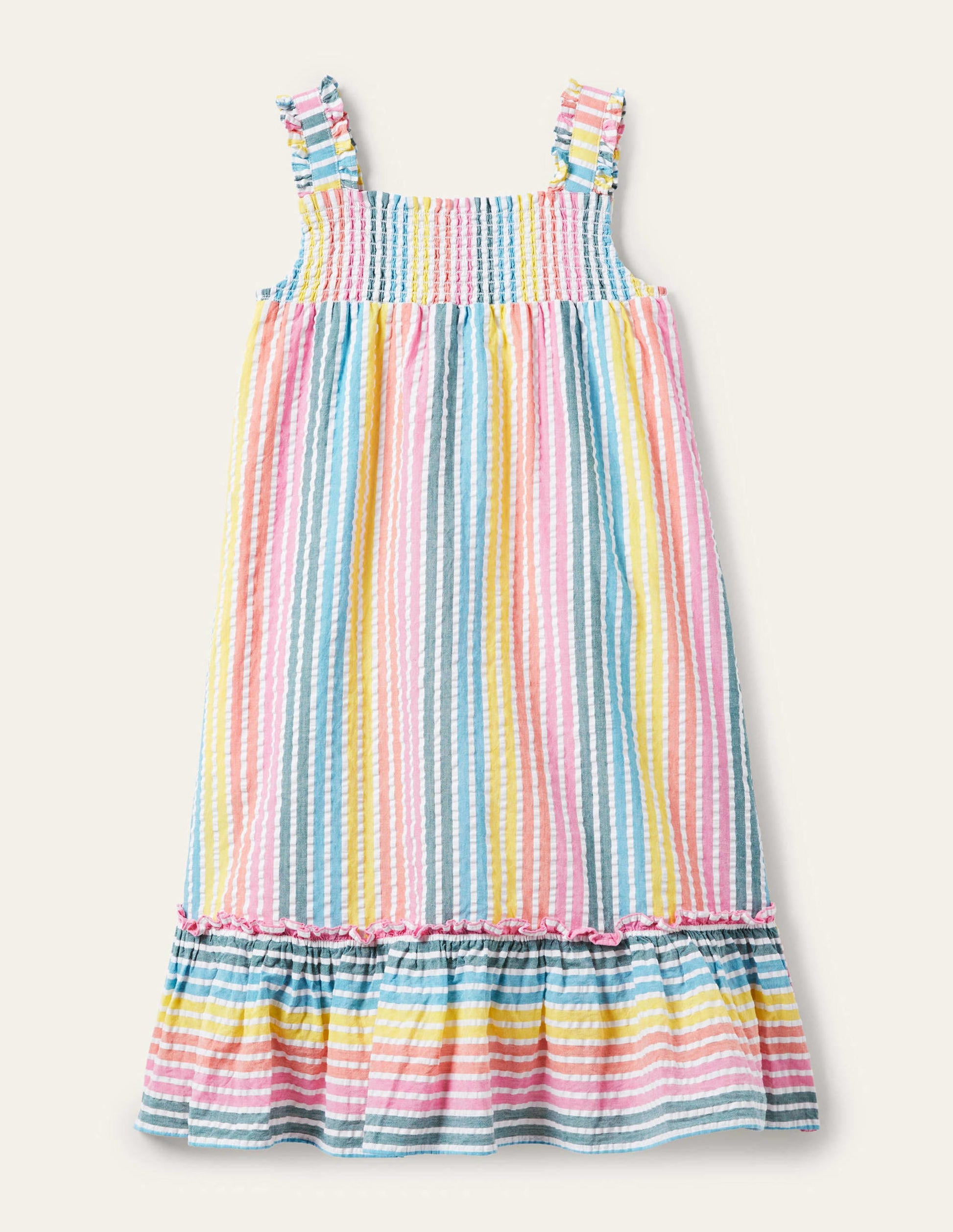 Tiered Midi Dress-Rainbow Multi Seersucker-1