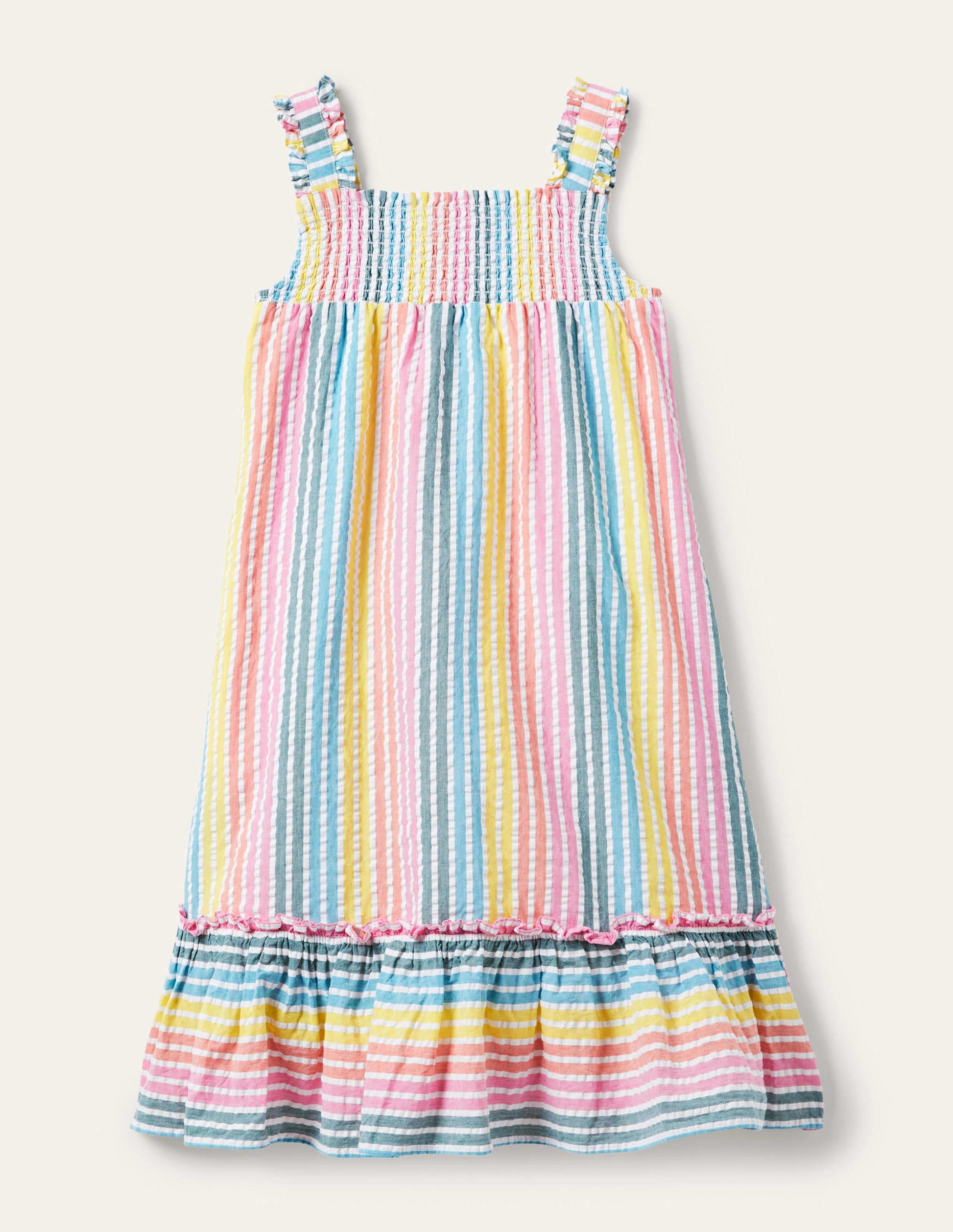 Tiered Midi Dress-Rainbow Multi Seersucker-2