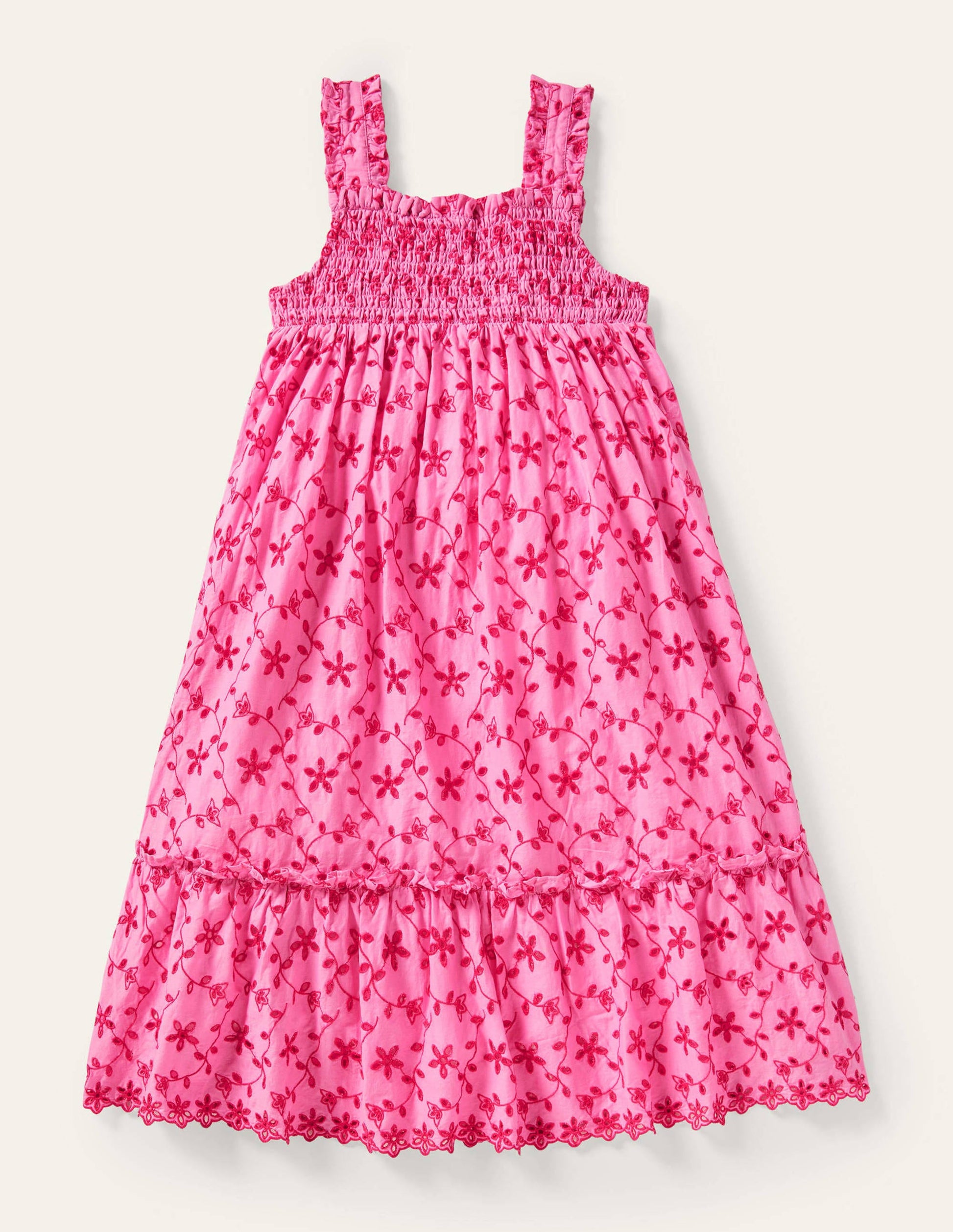 Tiered Midi Dress-Bright Petal Pink Broderie-1