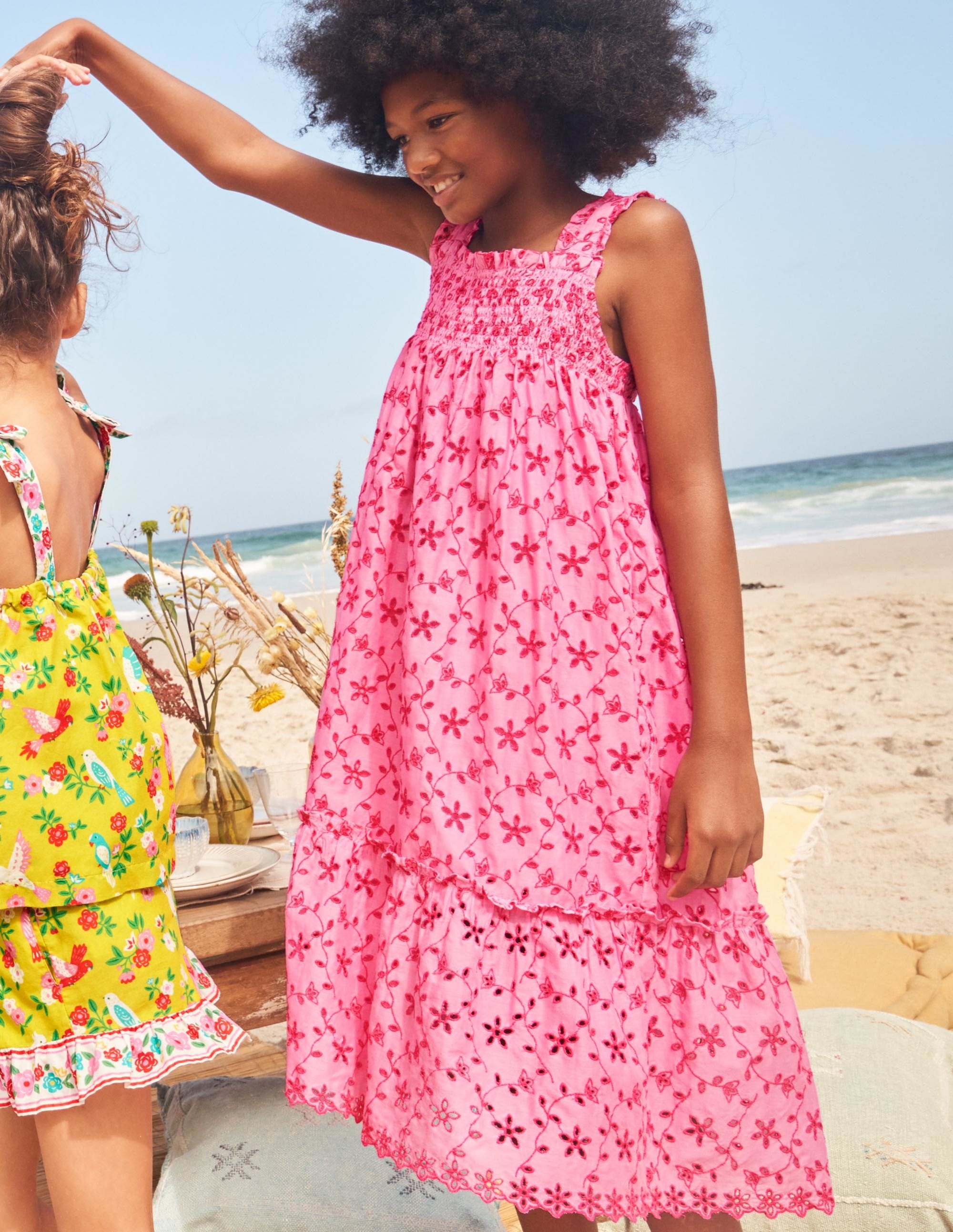 Tiered Midi Dress-Bright Petal Pink Broderie - Image 6