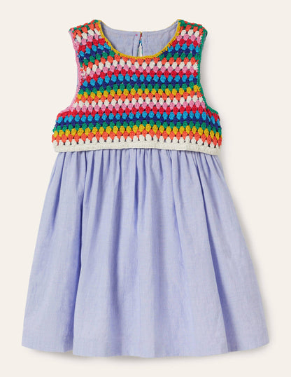 Crochet Detail Dress-Chambray-1