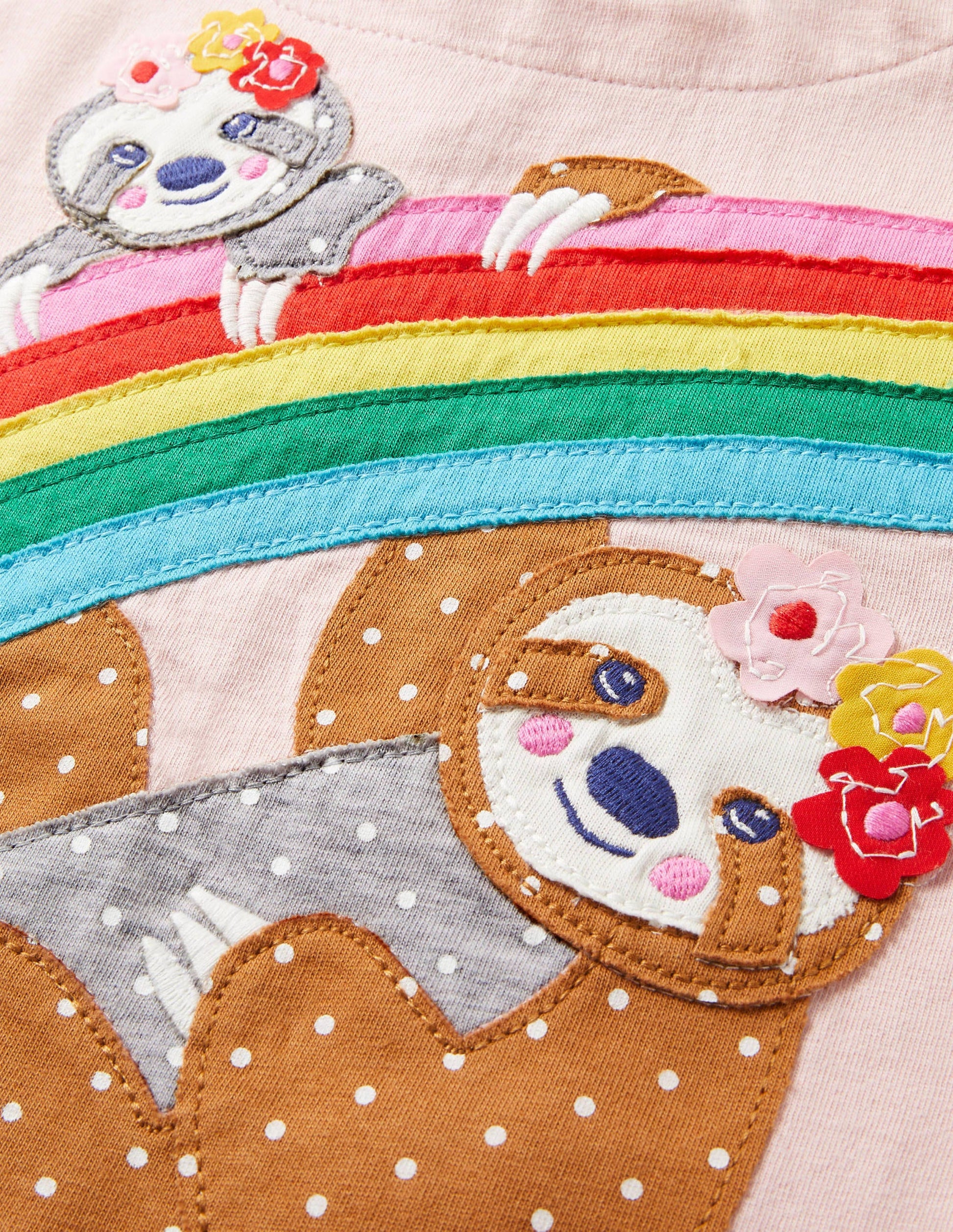 Tiered Skirt Appliqué Dress-Pink Rainbow Sloth-3