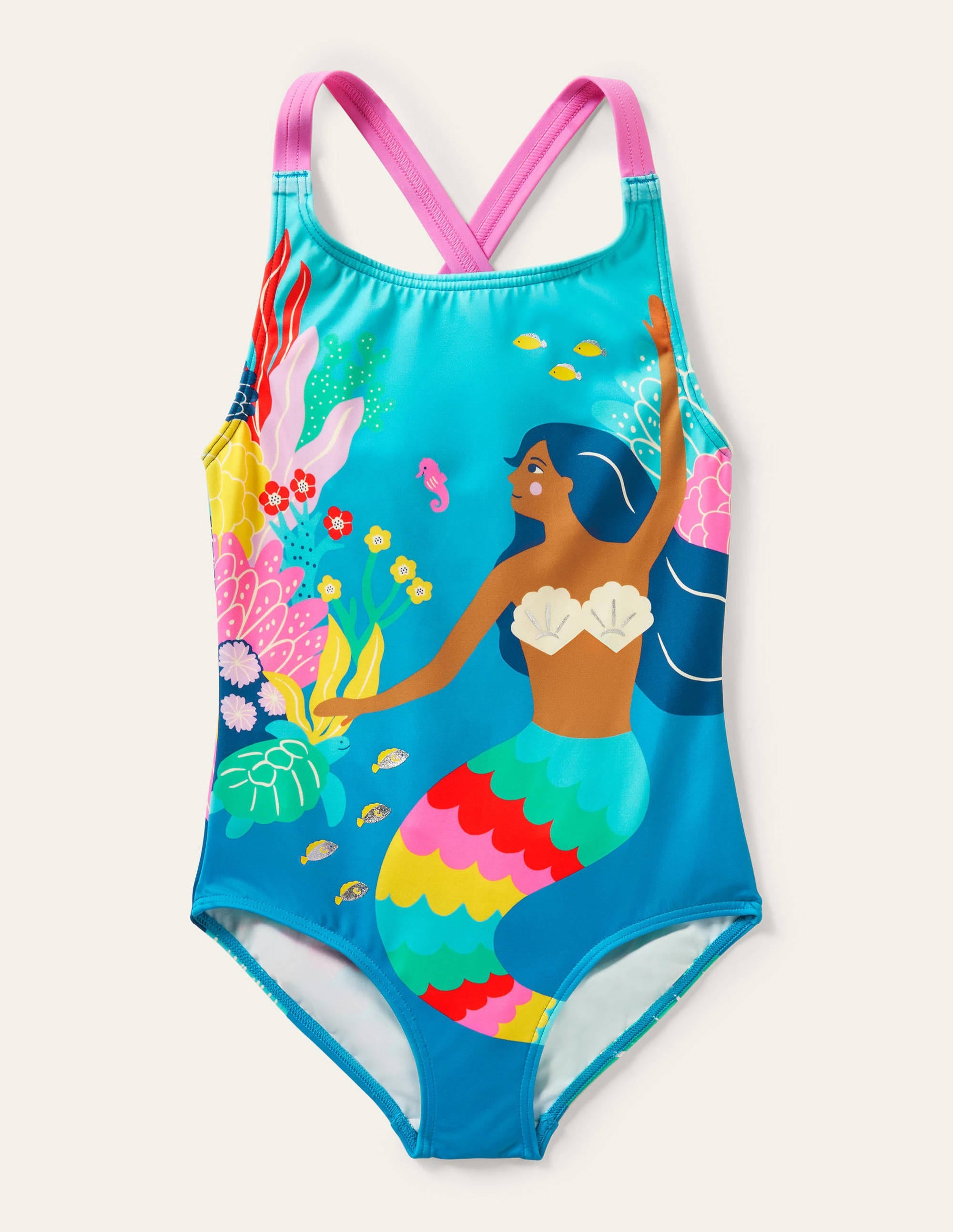 Cross-back Printed Swimsuit-Bright Marina Mermaid - Image 1
