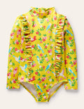 Long-sleeve Frilly Swimsuit-Sweetcorn Tropical Garden