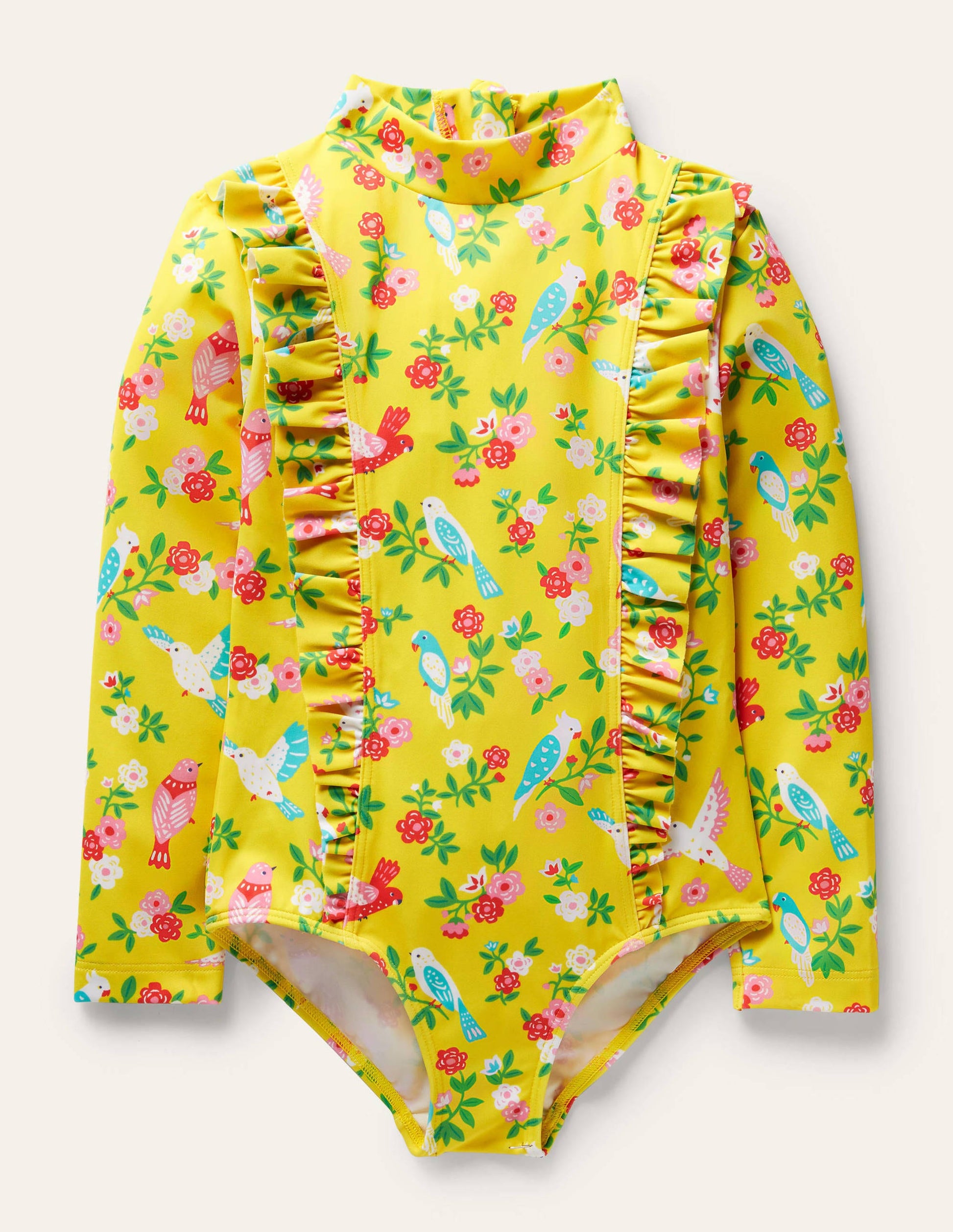 Long-sleeve Frilly Swimsuit-Sweetcorn Tropical Garden-1