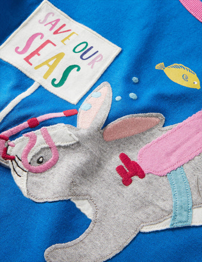 Appliqué Ringer T-shirt-Bright Marina Blue Rabbit-3