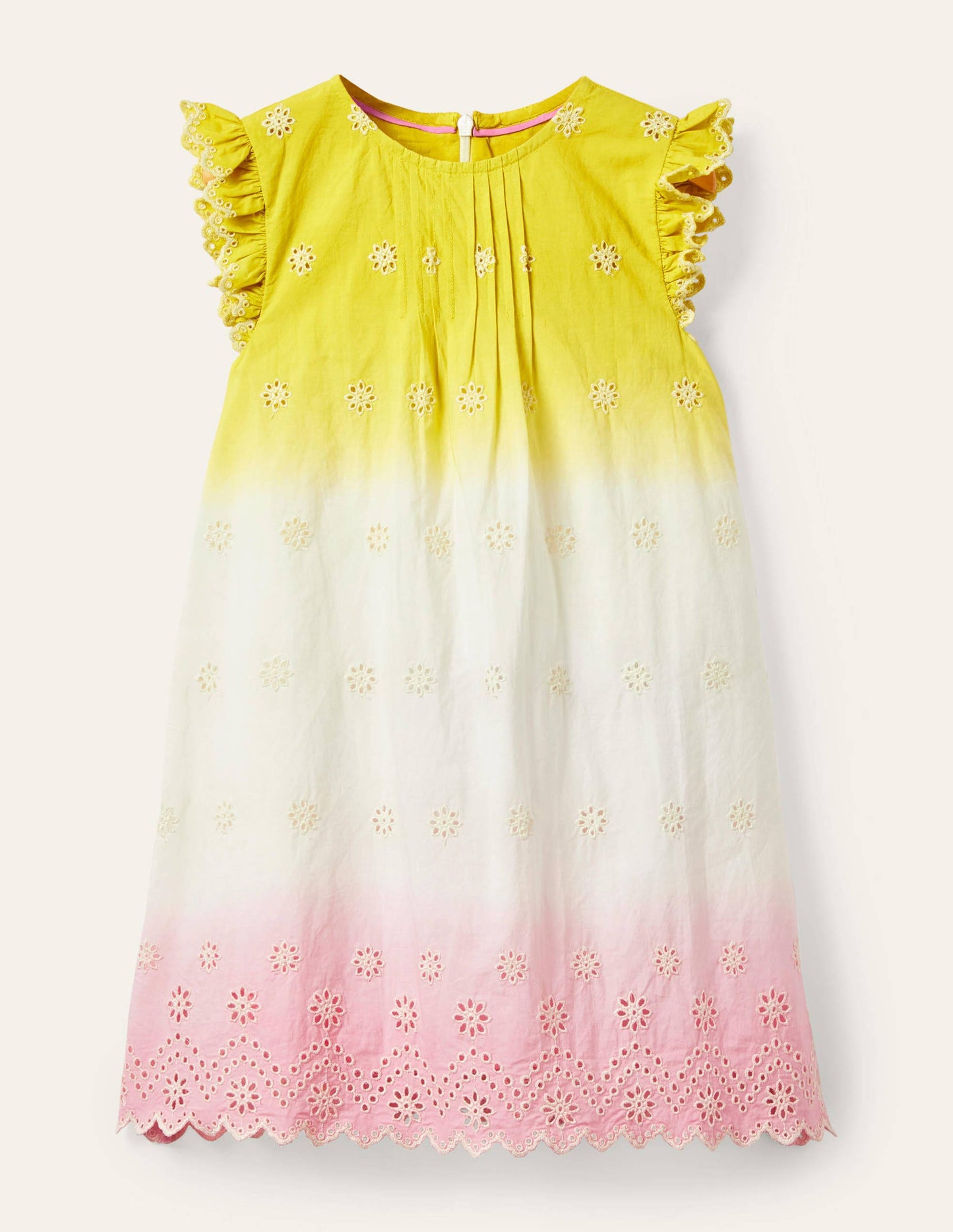 Broderie Dress-Daffodil Yellow/Pink Ombre