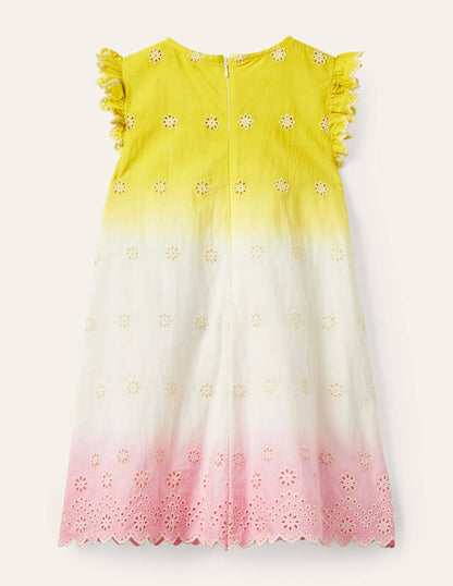 Broderie Dress-Daffodil Yellow/Pink Ombre-2