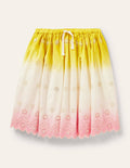 Twirly Midi Skirt-Daffodil Yellow/Pink Dip Dye