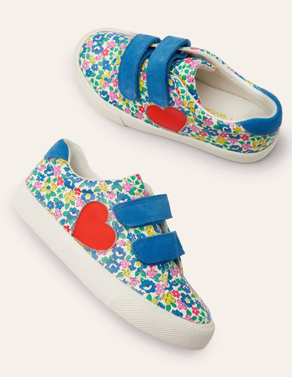 Fun Two Strap Trainers-Floral Applique Heart-1