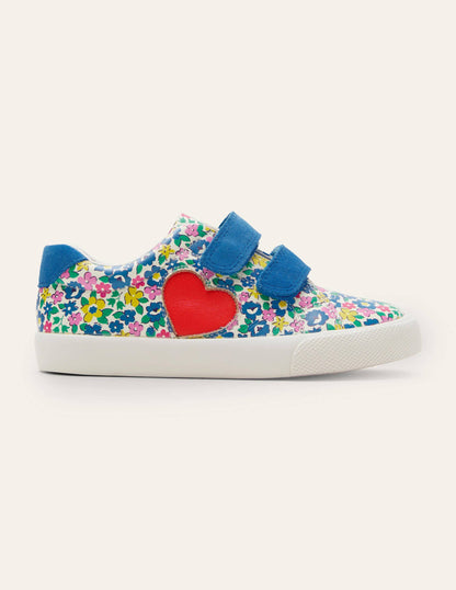 Fun Two Strap Trainers-Floral Applique Heart-2