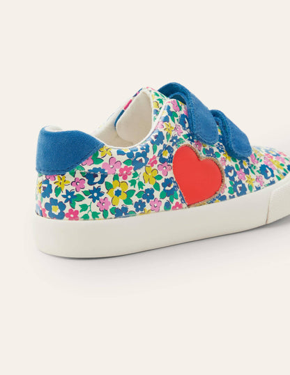 Fun Two Strap Trainers-Floral Applique Heart-3