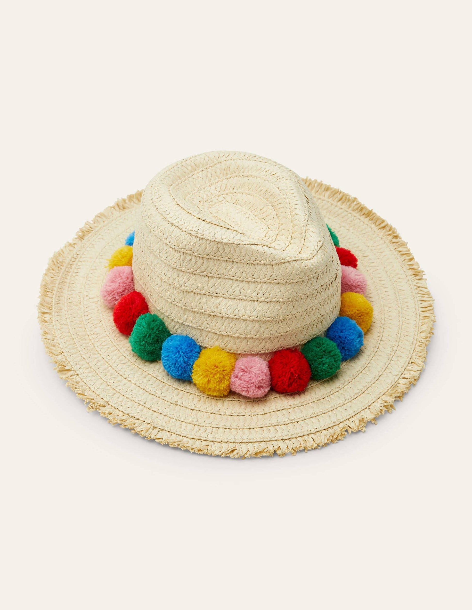 Straw Hat-Rainbow Poms-1