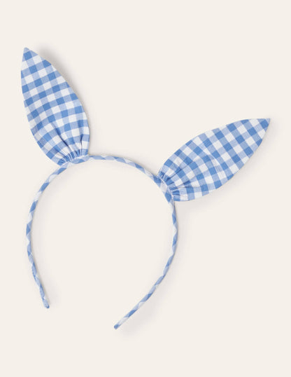 Bunny Ears Headband-Blue Gingham