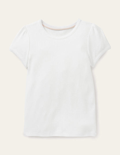 Short-Sleeved Pointelle Top-Ivory