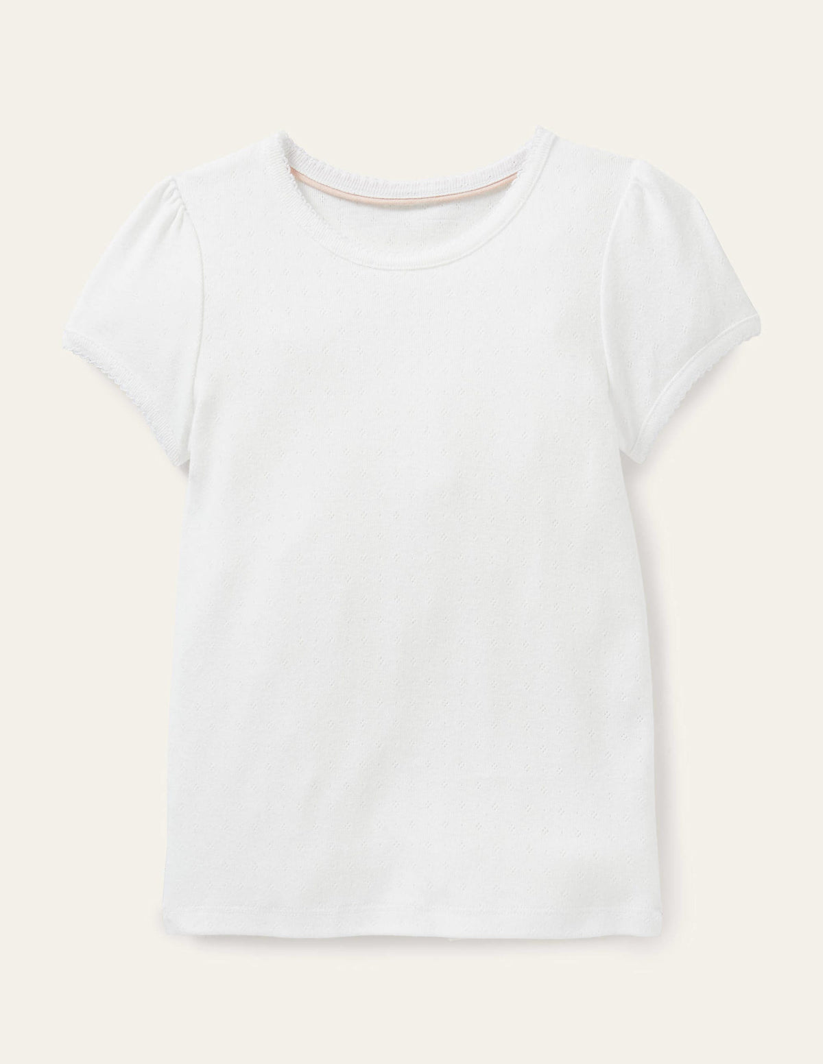 Short-Sleeved Pointelle Top-Ivory - Image 9