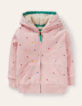 Pink Polka Dot Borg Lined Hoodie-Provence Dusty Pink Multi Spot
