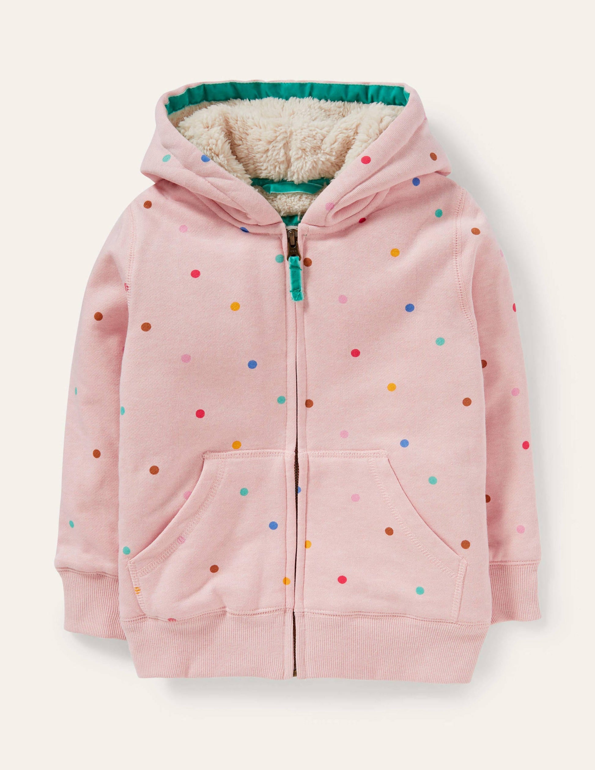 Pink Polka Dot Borg Lined Hoodie-Provence Dusty Pink Multi Spot-1