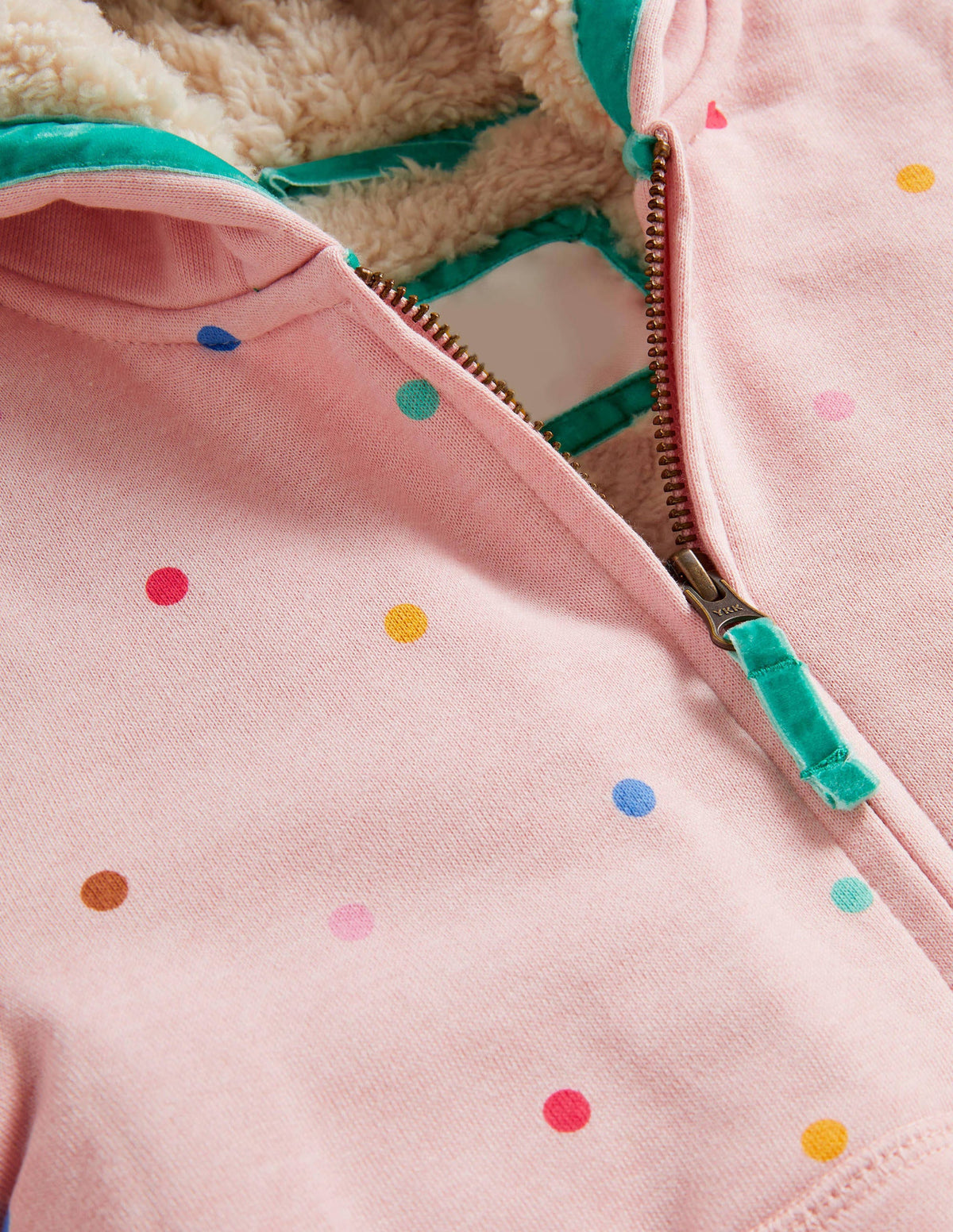Pink Polka Dot Borg Lined Hoodie-Provence Dusty Pink Multi Spot-3
