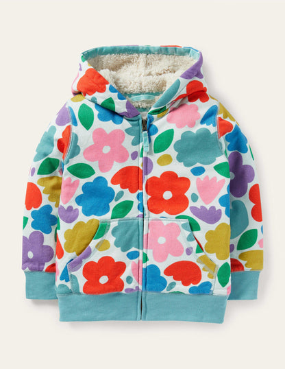 Shaggy-lined Hoodie-Multi Painted Floral