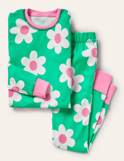 Snug Glow-In-The-Dark Pyjamas-Green Scattered Daisy-1