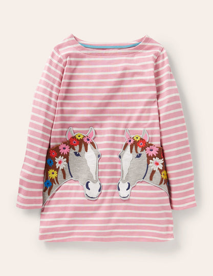 Appliqué Pocket Tunic-Almond Pink/Ivory Horse-2