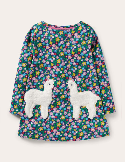 Appliqué Pocket Tunic-Starboard Blue Floral Alpaca