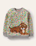 Superstitch Sweatshirt-Multi Spring Floral Puppies
