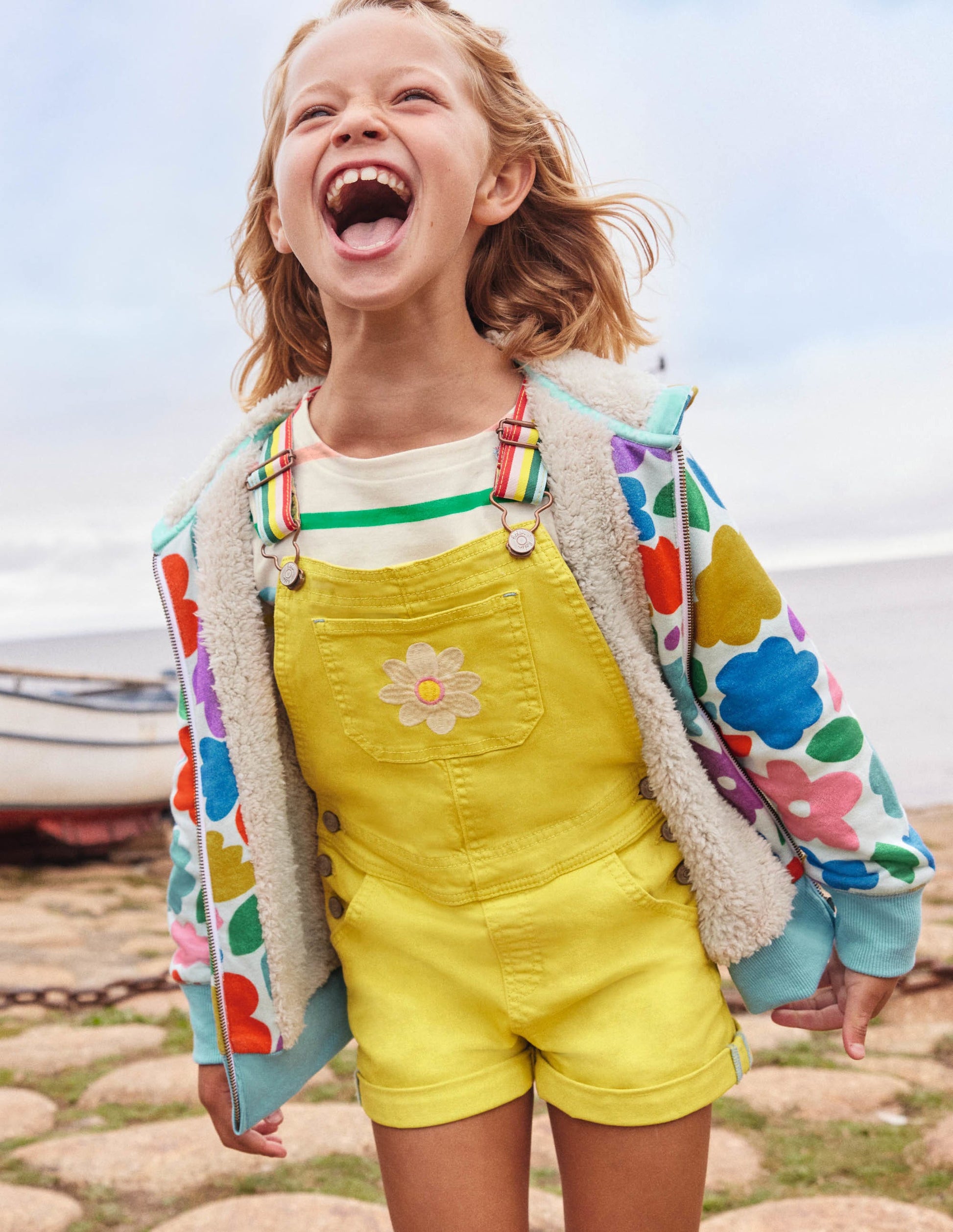 Fun Short Dungarees-Sweetcorn Yellow Flower-4