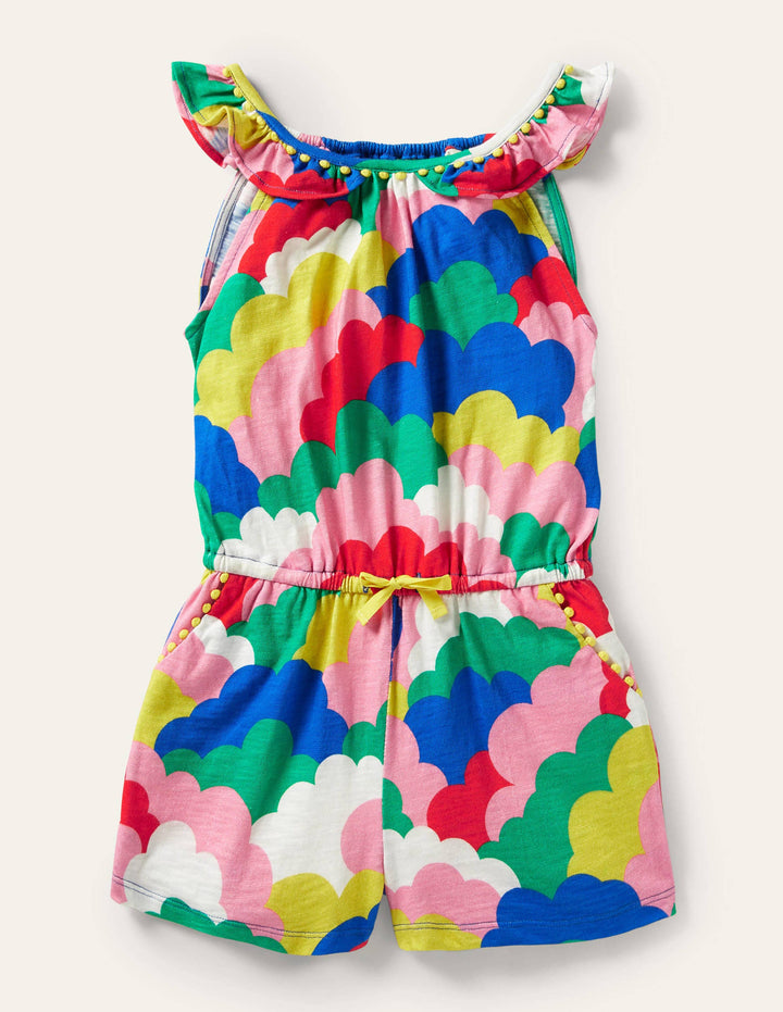 Charlie Pom Jersey Playsuit-Multi Geo Clouds