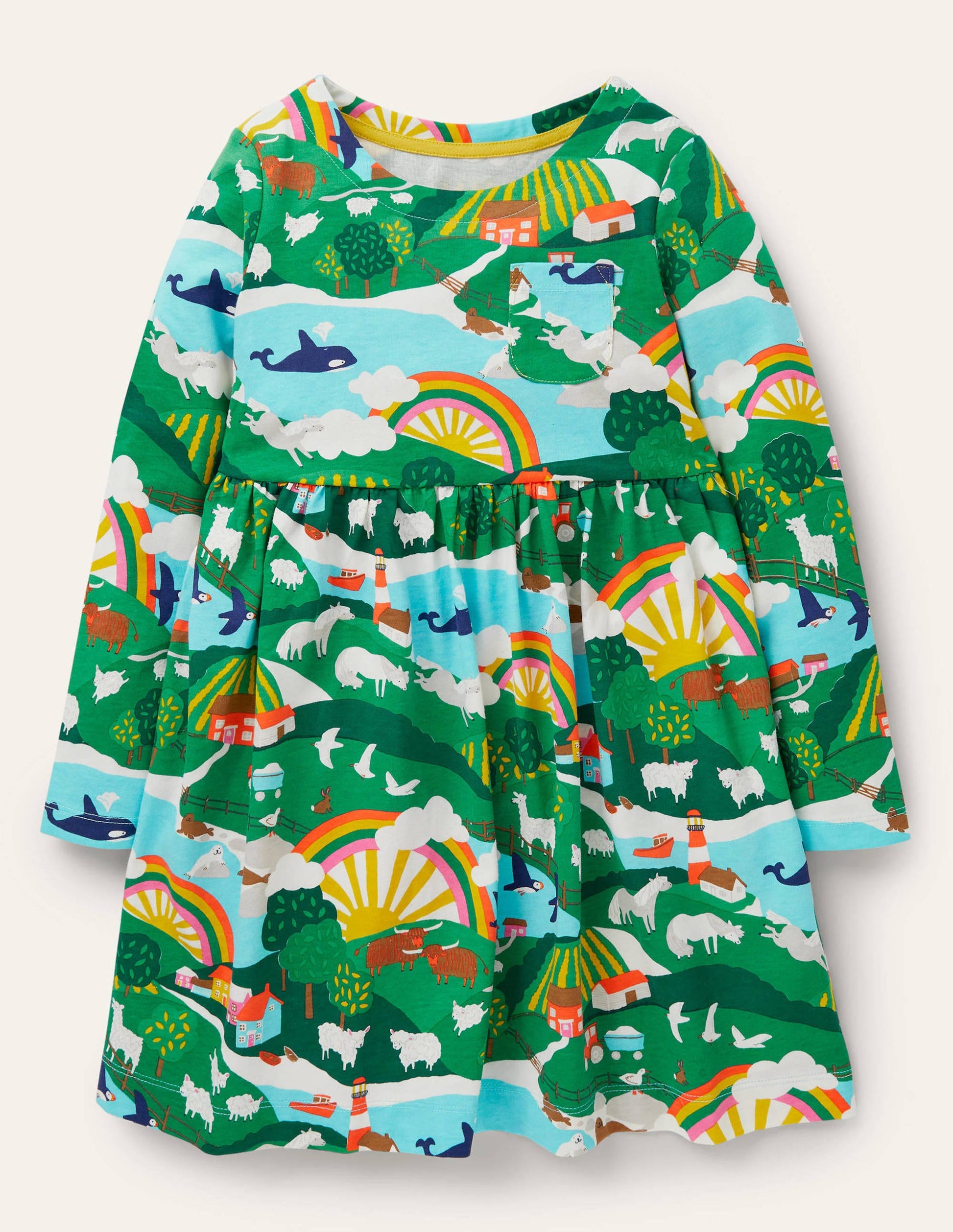 Long Sleeve Fun Jersey Dress-Multi Shetland Sunrise-1