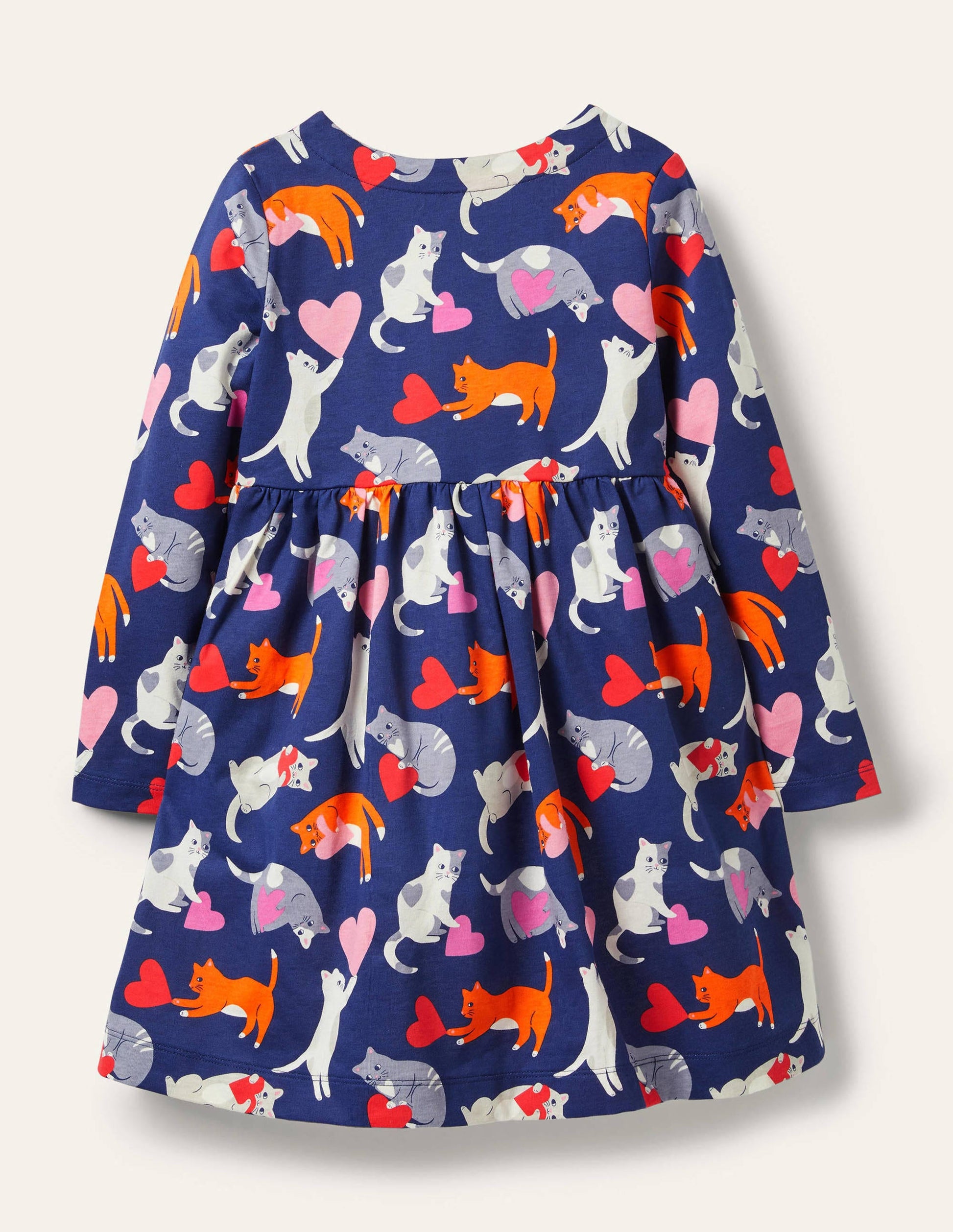 Long Sleeve Fun Jersey Dress-Starboard Blue Love Cats-2